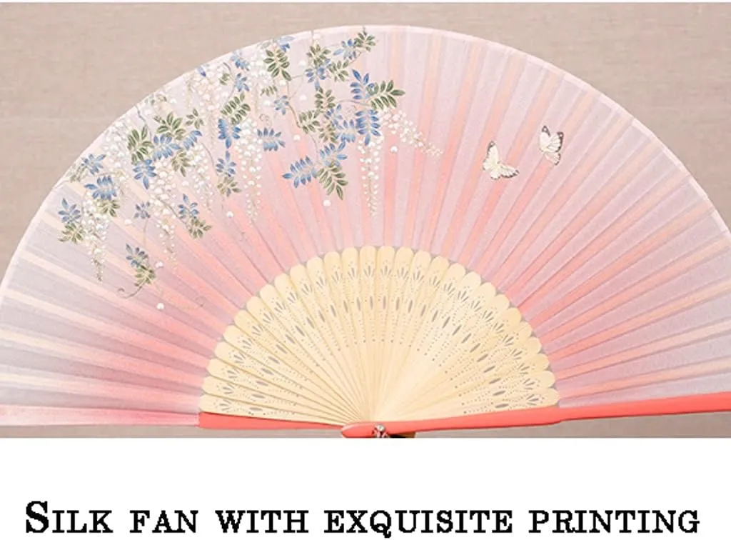 Folding Fan,Hand Fan Folding, Classical Craft Dance Catwalk Fan Ladies Silk Gift Folding Fan for Wedding Gift Party Favors Chinese Handheld Folding Fan (Color : G) (A) (Color : E)