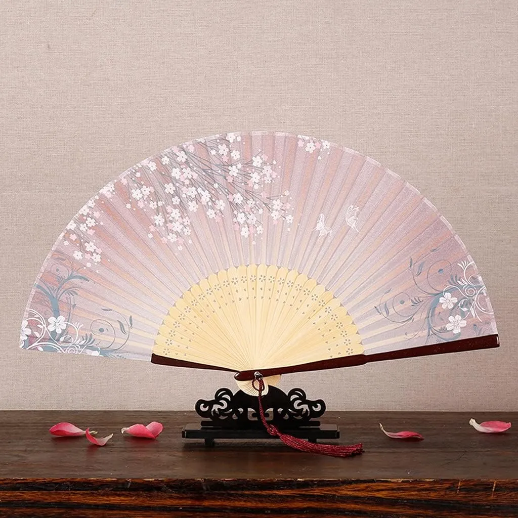 Folding Fan,Hand Fan Folding, Classical Craft Dance Catwalk Fan Ladies Silk Gift Folding Fan for Wedding Gift Party Favors Chinese Handheld Folding Fan (Color : G) (A) (Color : E)