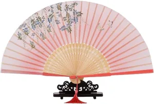 Folding Fan,Hand Fan Folding, Classical Craft Dance Catwalk Fan Ladies Silk Gift Folding Fan for Wedding Gift Party Favors Chinese Handheld Folding Fan (Color : G) (A) (Color : E)