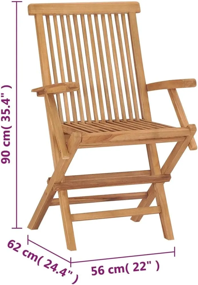 Folding Patio Chairs 2 pcs Solid Teak Wood Outdoor Chairs Comfortable Lounge Chairs for Garden, Patio, Backyard, Balcony with Durable and Weather-Resistant Design