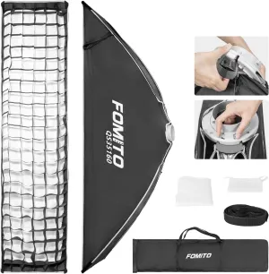 FOMITO 14" x 63" Quick Release Strip Softbox 35x160cm Rectangular Bowens Mount Light Box with Beam Grid for Aputure Godox SmallRing Neewer YongNuo LED Monolight Studio Strobe Lighting