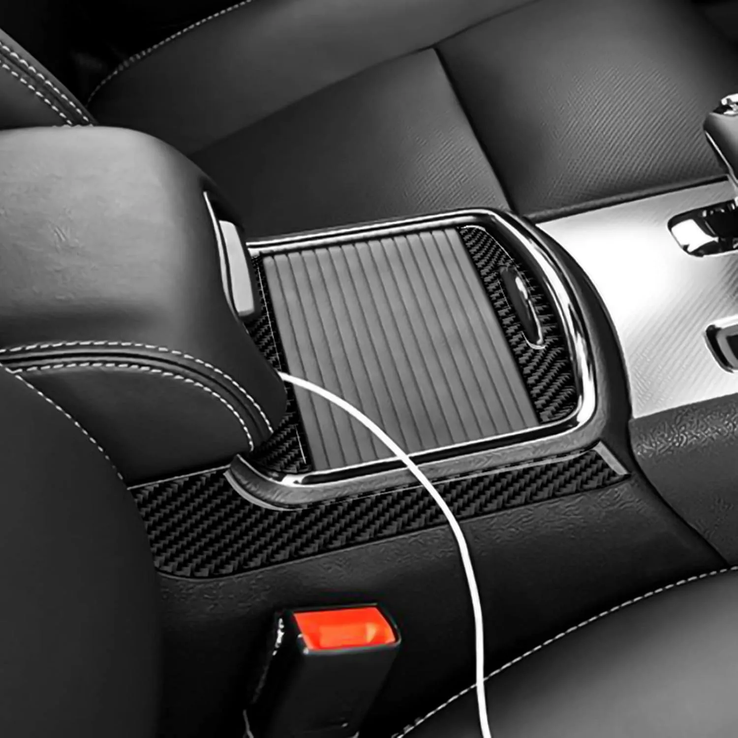 for 2011-2023 Dodge Charger / 2015-2023 Chrysler 300 Accessories Center Armrest Box Cover Decals Carbon Fiber Stickers