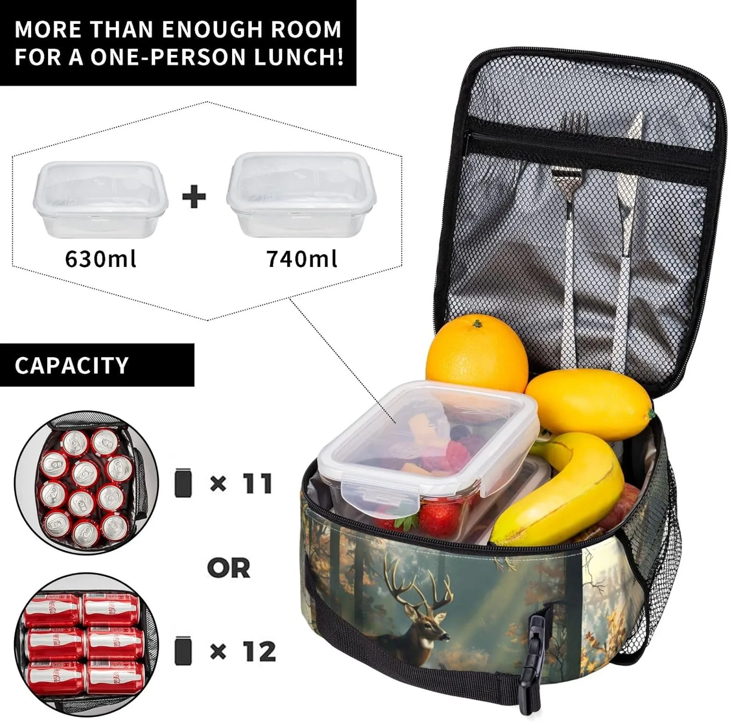 Forest Wildlife Deer Lunch Box for Women Men, Insulated Lunch Box, Reusable Lunch Bag for Office, Work, Picnic, Travel