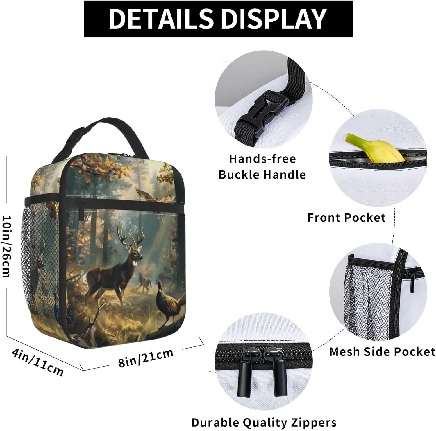 Forest Wildlife Deer Lunch Box for Women Men, Insulated Lunch Box, Reusable Lunch Bag for Office, Work, Picnic, Travel