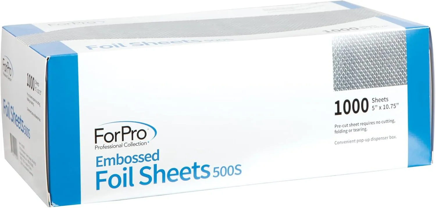 ForPro Embossed Foil Sheets 500S, Aluminum Foil, Pop-Up Foil Dispenser, Hair Foils & ForPro Expert Embossed Aluminum Foil Roll, 320 Ft Hair Foils for Color Application and Highlighting