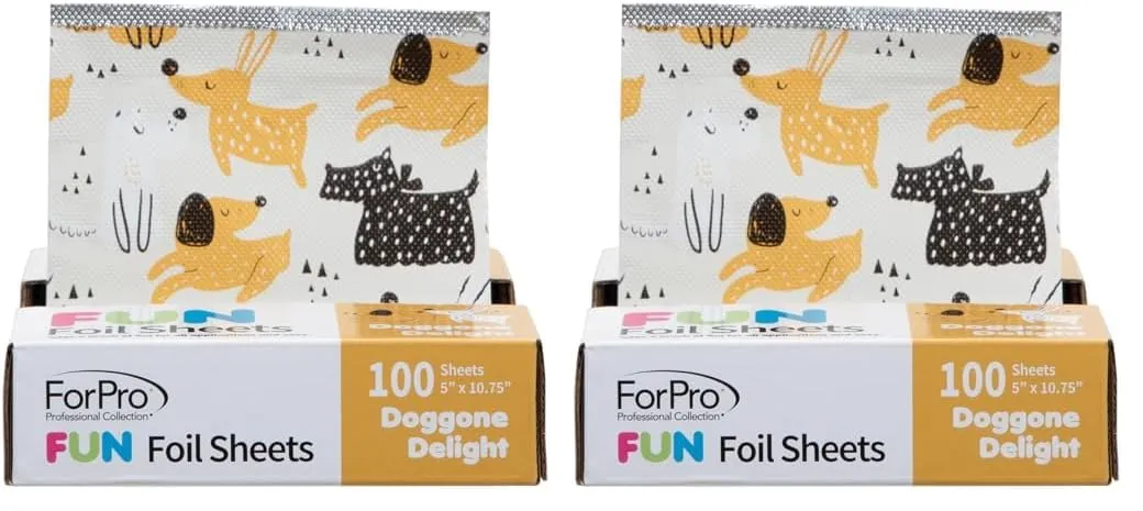 ForPro FUN Doggone Delight 5" Foil Sheets, Aluminum Foil, Pop-Up Foil Dispenser, Hair Foils for Color Application and Highlighting Services, Food Safe, 5” W x 10.75” L, 100-Count (Pack of 2)