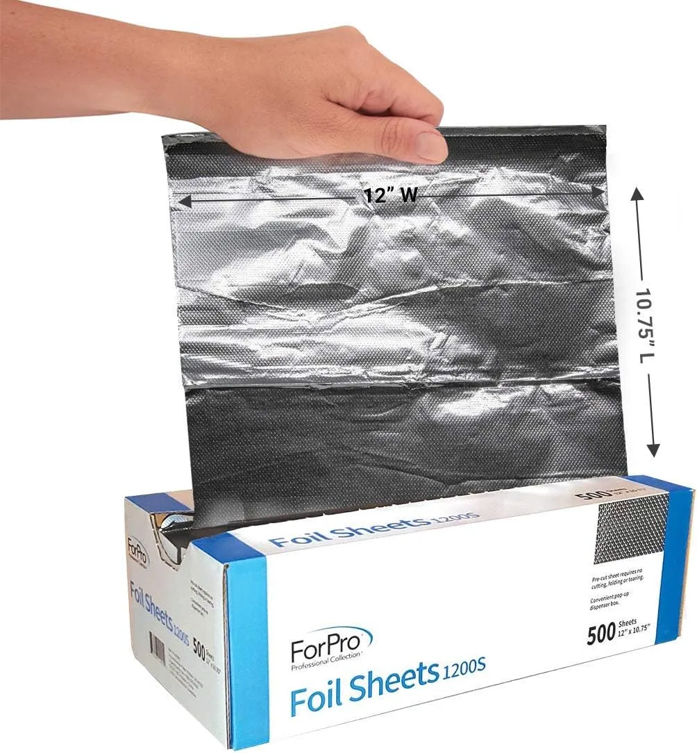 ForPro Professional Collection Embossed Foil Sheets 1200S, Aluminum Foil, Pop-Up Dispenser, for Hair Color Application and Highlighting Services, Food Safe, 12” W x 10.75” L, 500-Count
