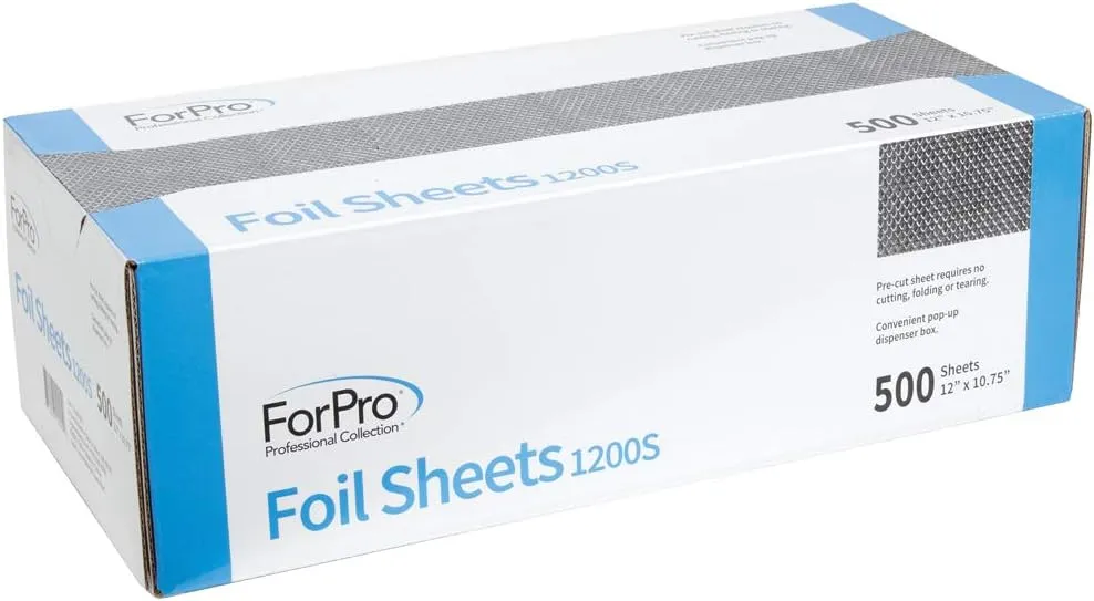 ForPro Professional Collection Embossed Foil Sheets 1200S, Aluminum Foil, Pop-Up Dispenser, for Hair Color Application and Highlighting Services, Food Safe, 12” W x 10.75” L, 500-Count