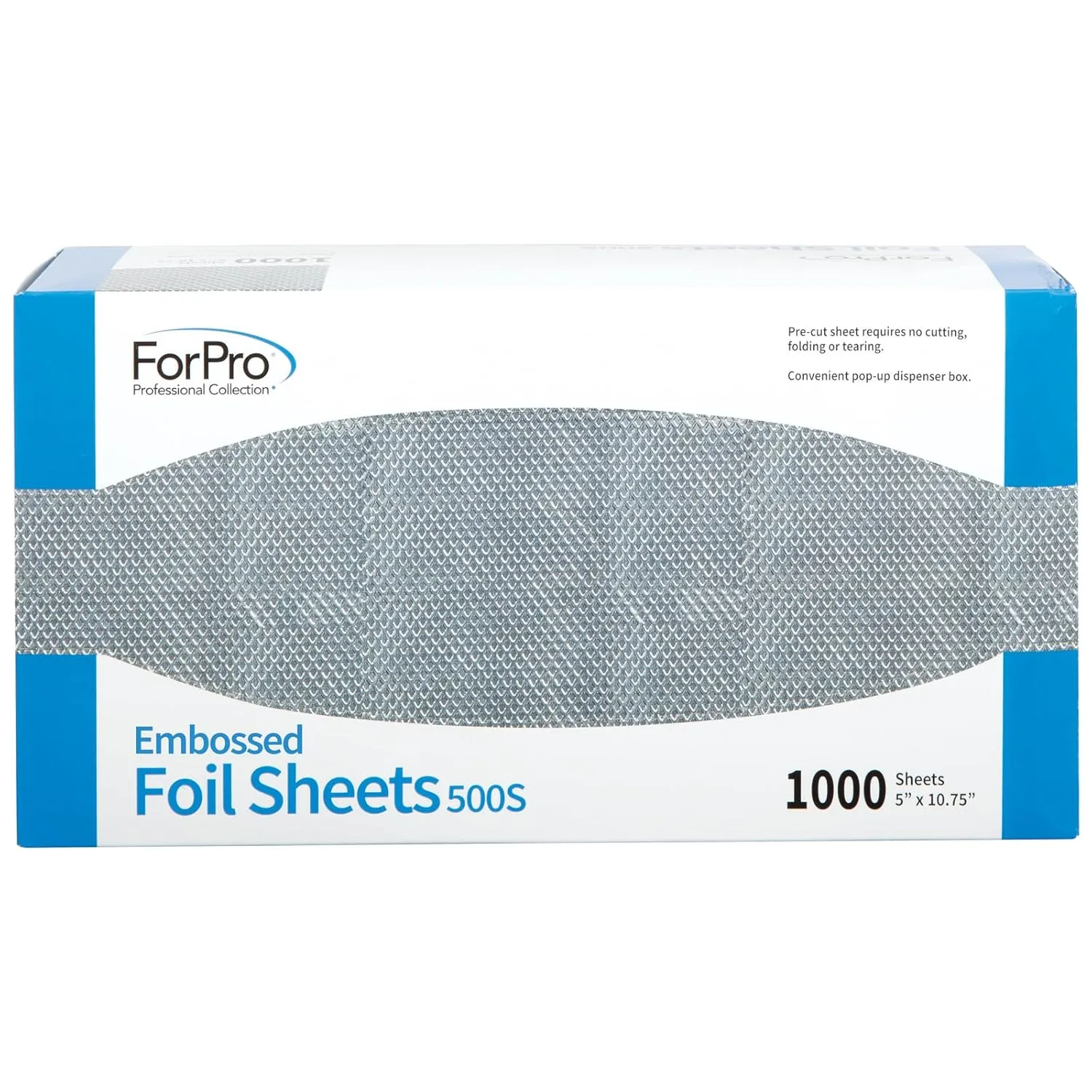 ForPro Professional Collection Embossed Foil Sheets 500S, Aluminum Foil, Pop-Up Foil Dispenser, Hair Foils for Color Application and Highlighting Services, Food Safe, 5" W x 10.75" L, 1000-Count