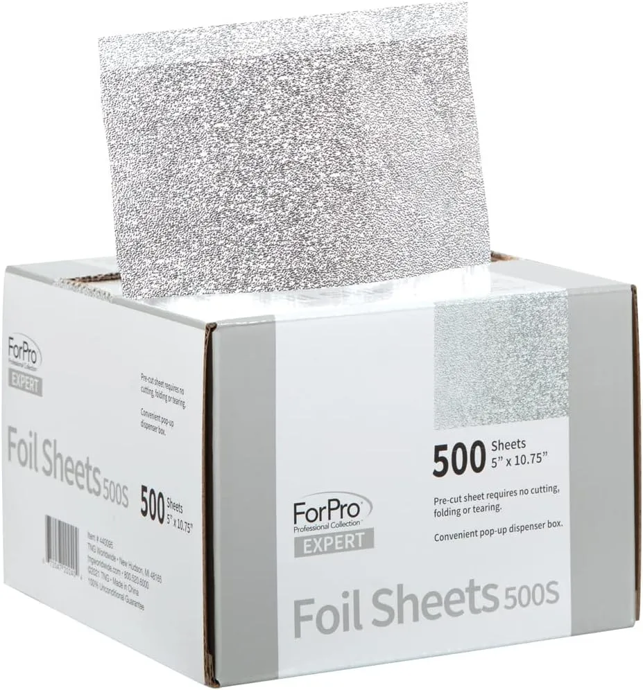 ForPro Professional Collection Expert Embossed Foil Sheets 500S, Aluminum, Pop-Up Foil Dispenser, Hair Foils for Color Application & Highlighting Services, Food Safe, 5” W x 10.75” L, (Pack of 12)