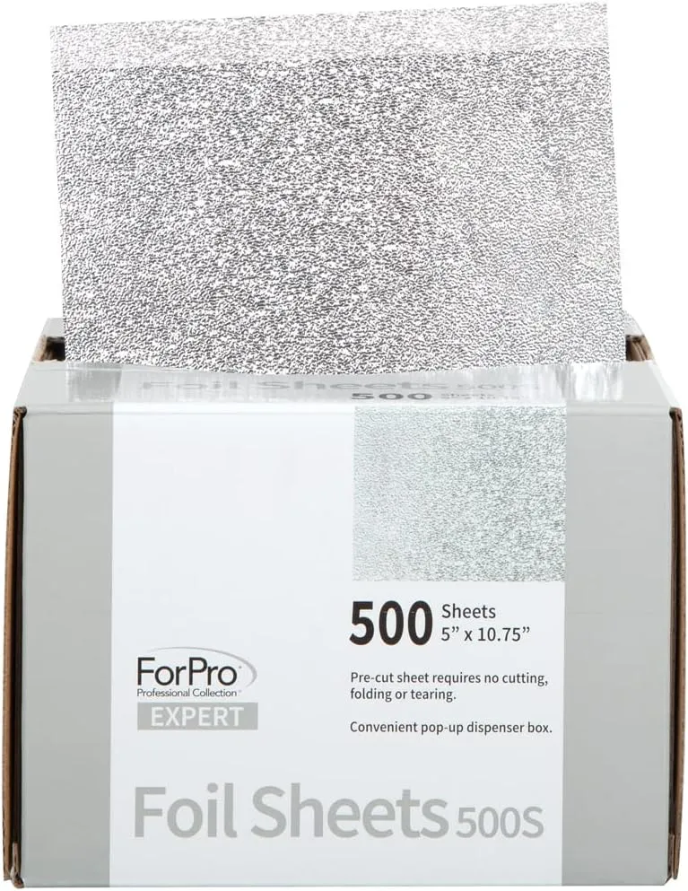 ForPro Professional Collection Expert Embossed Foil Sheets 500S, Aluminum, Pop-Up Foil Dispenser, Hair Foils for Color Application & Highlighting Services, Food Safe, 5” W x 10.75” L, (Pack of 12)