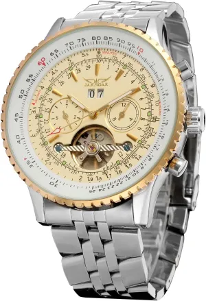 FORSINING Men's Self Winding Waterproof Automatic Stainless Steel Skeleton Tourbillon Calendar Wrist Watch