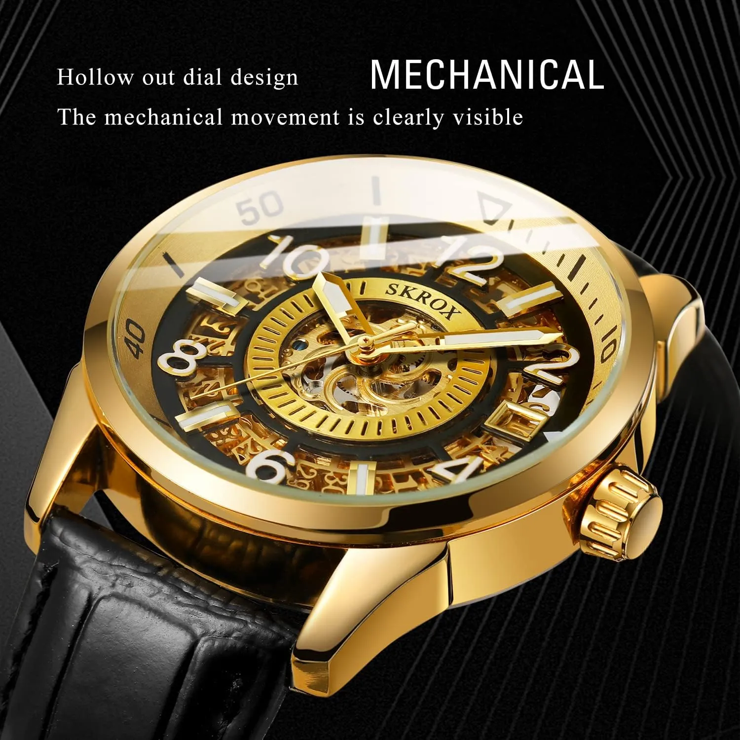 FORSINING Men's Watches Automatic Skeleton Date Calendar Analog Waterproof Three-dimensional Luminous Wrist Watch