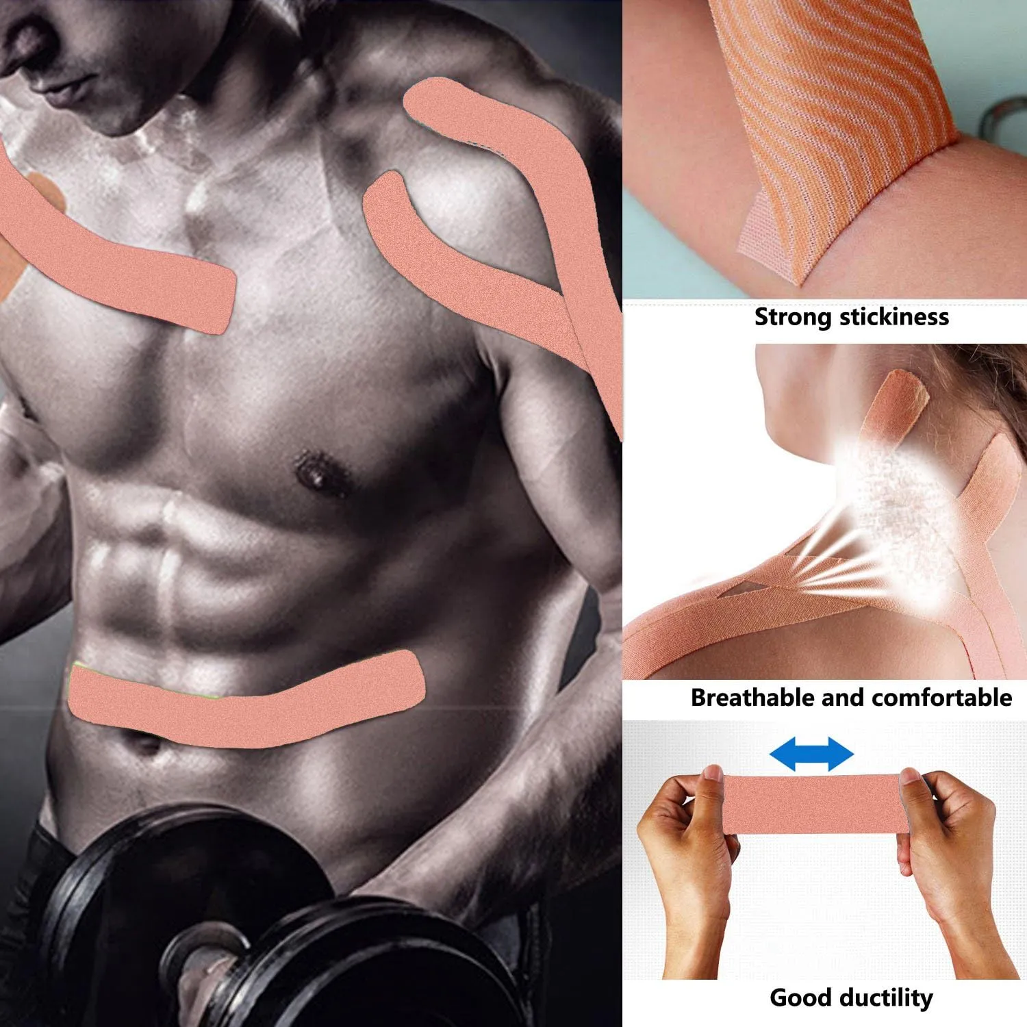 FOU Kinesiology Recovery Therapeutic Tape, Waterproof Muscle Support for Athlete,Sports Injury Tape 1 inch x 16.4 ft / 2.5cm x 5m
