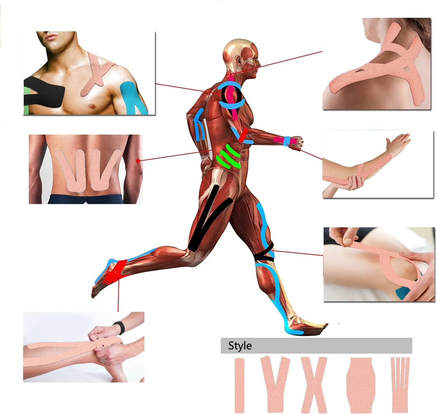 FOU Kinesiology Recovery Therapeutic Tape, Waterproof Muscle Support for Athlete,Sports Injury Tape 1 inch x 16.4 ft / 2.5cm x 5m