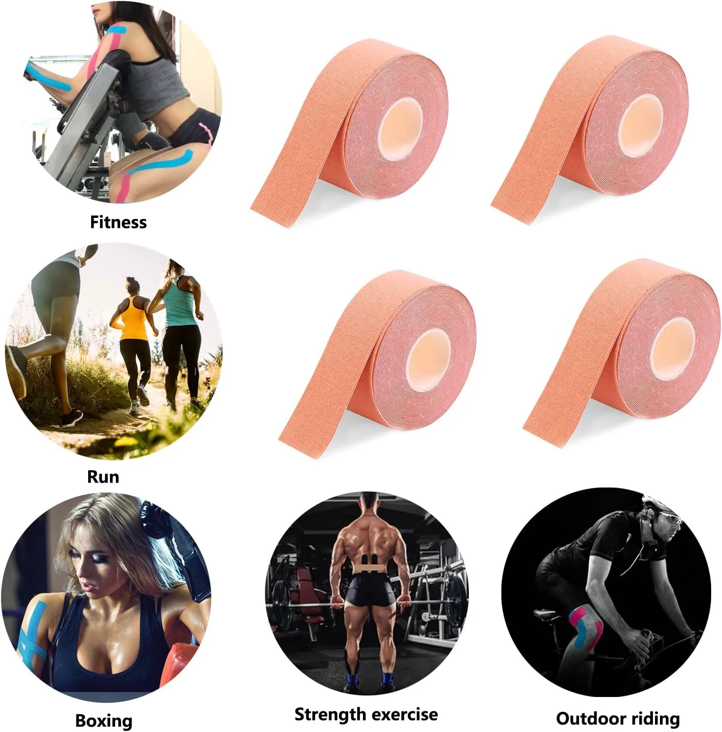 FOU Kinesiology Recovery Therapeutic Tape, Waterproof Muscle Support for Athlete,Sports Injury Tape 1 inch x 16.4 ft / 2.5cm x 5m