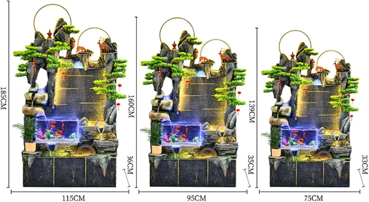 Fountain Outdoor Large Rockery Water Fountain Decoration, Living Room Fish Tank Circulating Water Wheel Landscaping, Office Water Feature Decoration Outdoor Water Fountains (Size : L)