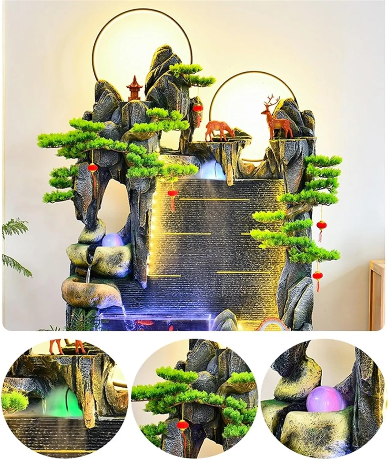 Fountain Outdoor Large Rockery Water Fountain Decoration, Living Room Fish Tank Circulating Water Wheel Landscaping, Office Water Feature Decoration Outdoor Water Fountains (Size : L)