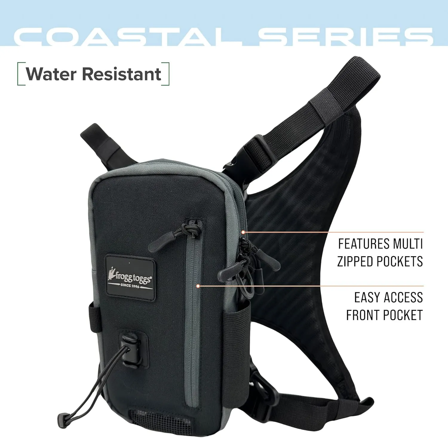 FROGG TOGGS Hightide Fishing Chest Pack, Easy Hands-Free tackle storage bag with built-in Rod Support
