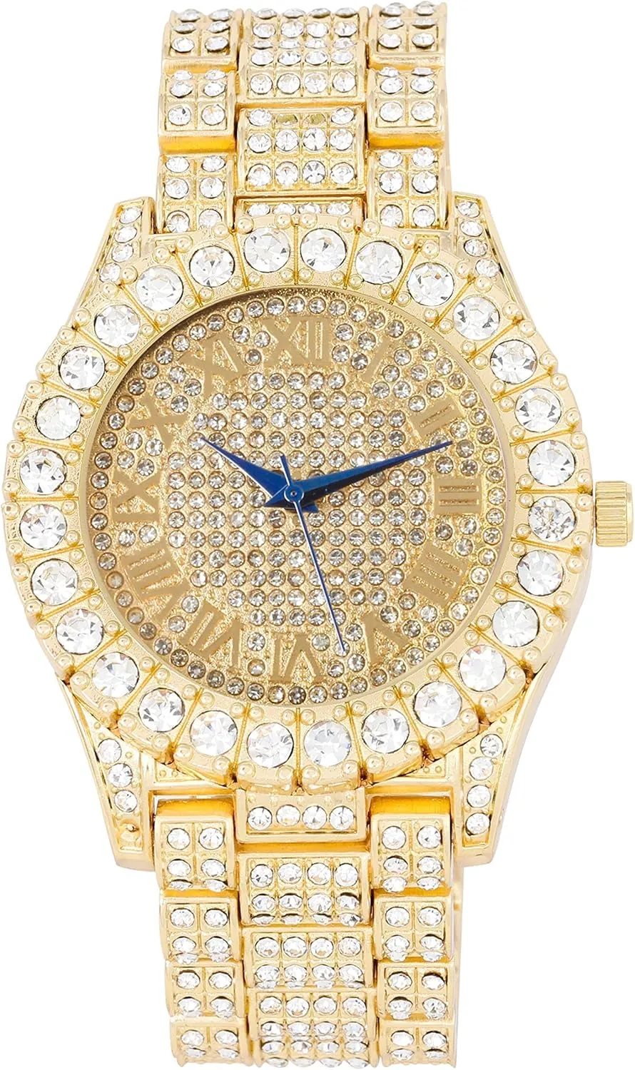 Fully Iced Mens Big Rocks Bezel Color Dial with Roman Numerals, Cuban Chain Bracelet, Cuban Necklace, Tennis Chain & Ring - ST10327CRNT