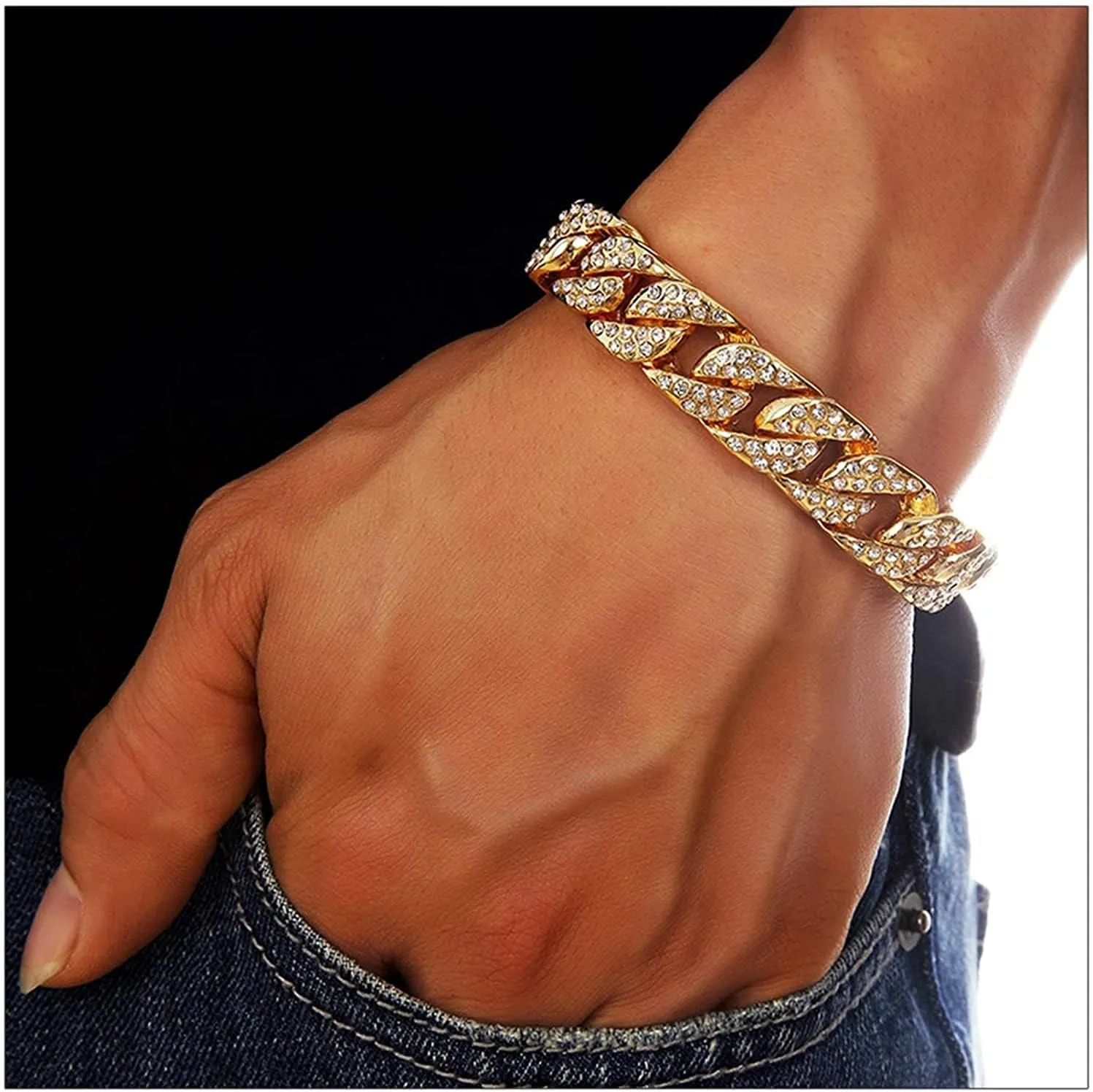 Fully Iced Mens Big Rocks Bezel Color Dial with Roman Numerals, Cuban Chain Bracelet, Cuban Necklace, Tennis Chain & Ring - ST10327CRNT