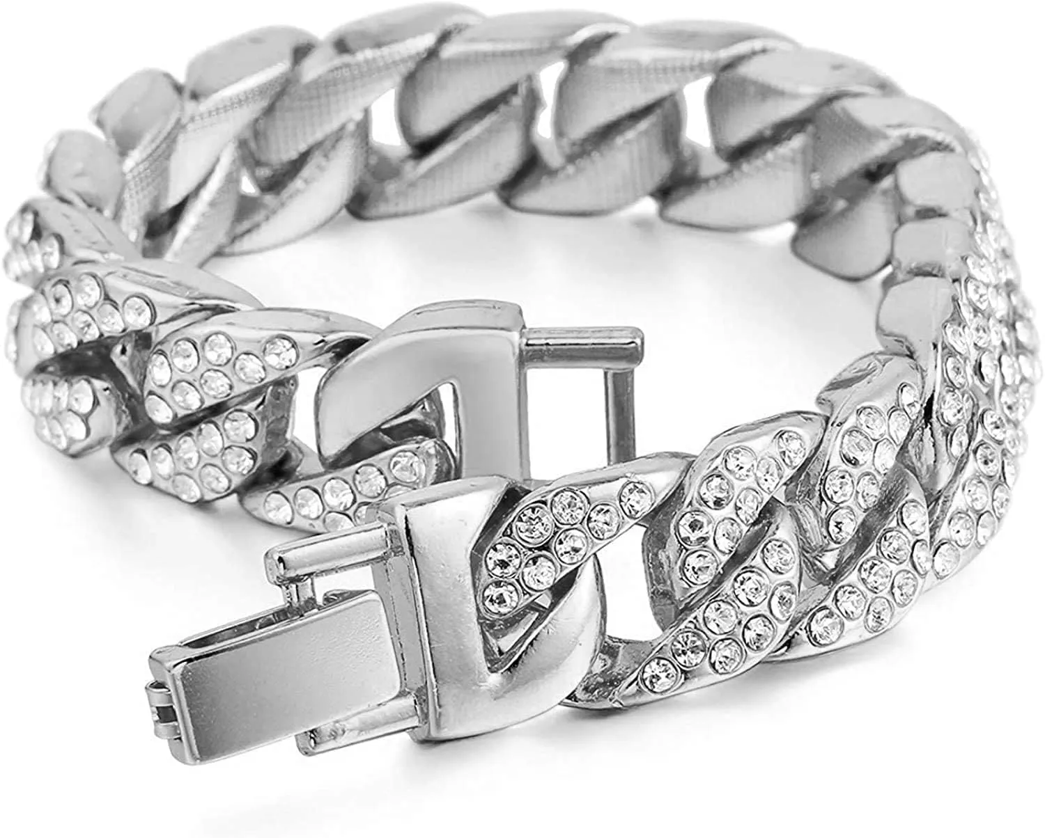 Fully Iced Mens Big Rocks Bezel Color Dial with Roman Numerals, Cuban Chain Bracelet, Cuban Necklace, Tennis Chain & Ring - ST10327CRNT