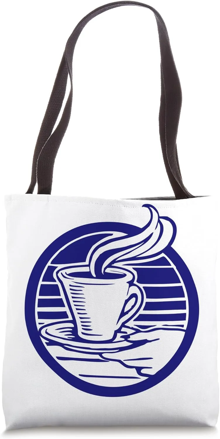 FUN COFFEE TEE. BLUE COFFEE CUP AND SAUCER, STEEM HOT COFFEE Tote Bag