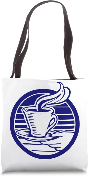 FUN COFFEE TEE. BLUE COFFEE CUP AND SAUCER, STEEM HOT COFFEE Tote Bag