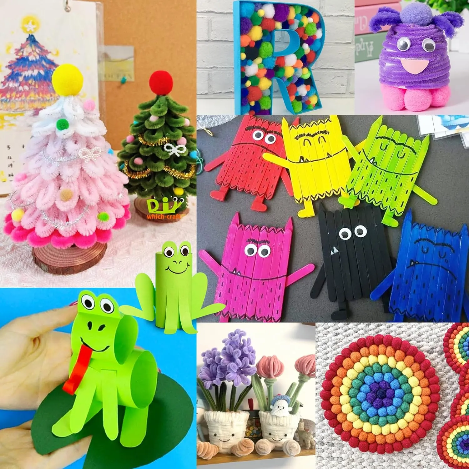 FUNZBO Arts and Crafts Supplies for Kids - Craft Kits with Pipe Cleaners, Popsicle Stickers, Construction Paper, Pom Poms & Googly Eyes, Birthday Gifts for Girls & Boys Age 4 
