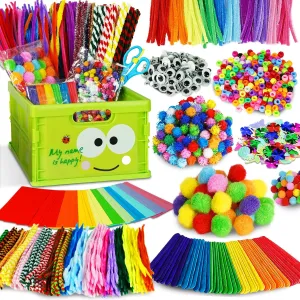 FUNZBO Arts and Crafts Supplies for Kids - Craft Kits with Pipe Cleaners, Popsicle Stickers, Construction Paper, Pom Poms & Googly Eyes, Birthday Gifts for Girls & Boys Age 4 