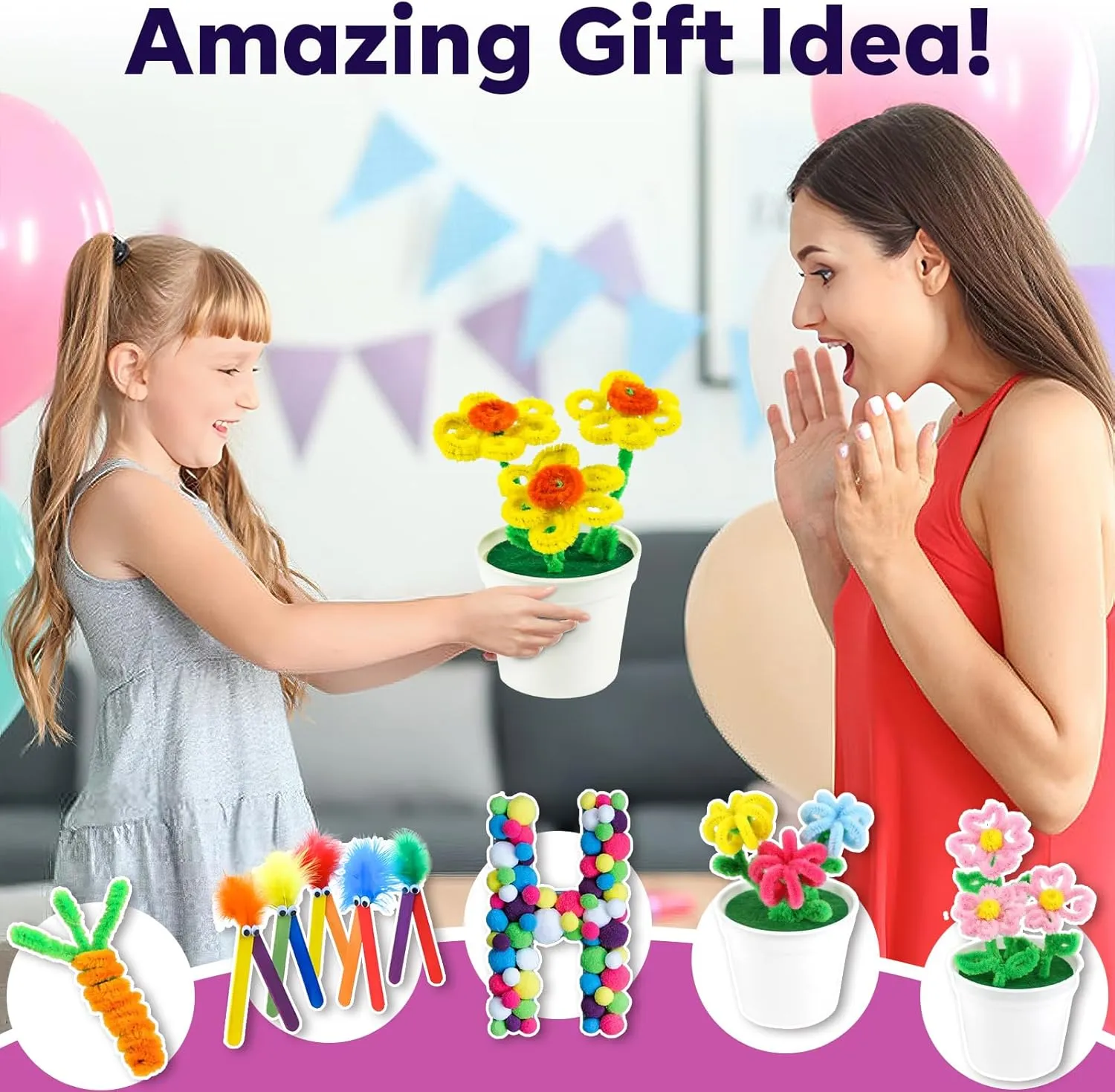 FUNZBO Arts and Crafts Supplies for Kids -Kids Craft Kit with Pipe Cleaners, Popsicle Sticks, Pompoms & Stickers, All in One Homeschool Supplies, Toys Crafts for Girls Boys Age 4 