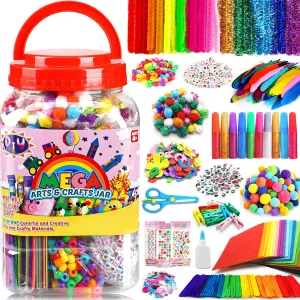 FUNZBO Arts and Crafts Supplies for Kids -Kids Craft Kit with Pipe Cleaners, Popsicle Sticks, Pompoms & Stickers, All in One Homeschool Supplies, Toys Crafts for Girls Boys Age 4 
