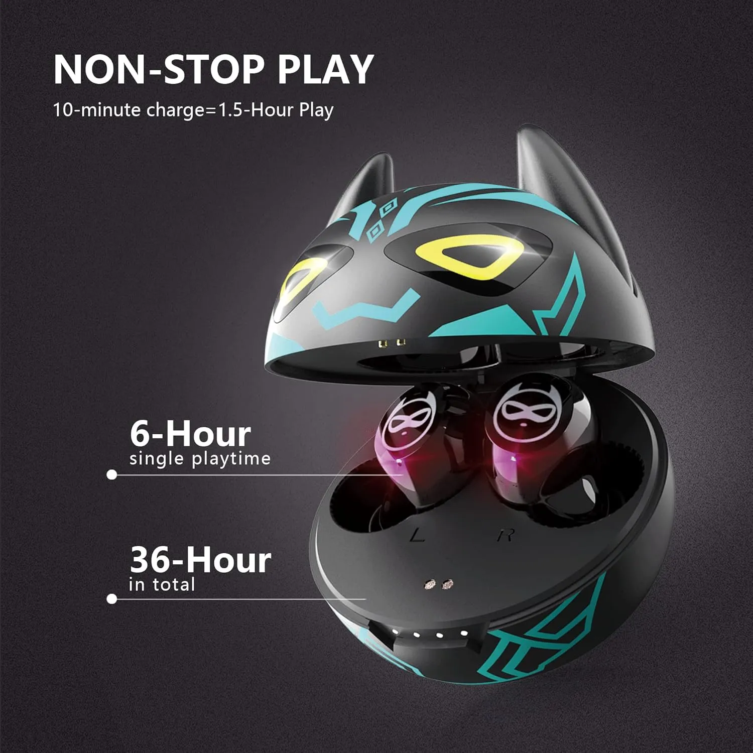 Gaming Earbuds Kids Bluetooth Earbuds 5.3 in-Ear Headphones with Mic 36H Playtime IPX6 Waterproof Touch Control HiFi Stereo LED Display Kids Wireless Earbuds