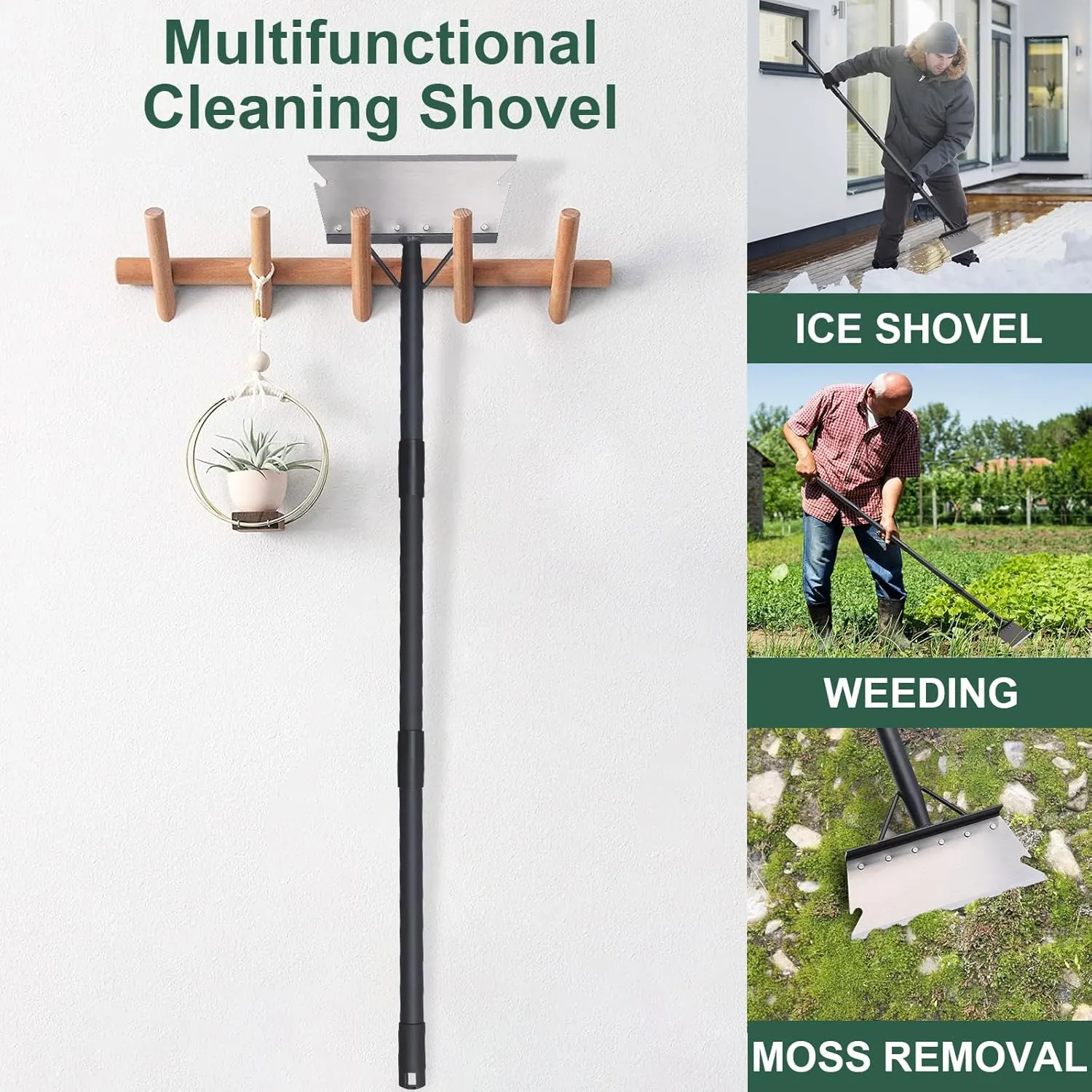 Garden Cleaning Shovel, Snow Shovel, Ice Scraper, 59 Inch Adjustable Handle Heavy Duty Garden Shovel Multifunctional Cleaning Shovel, for Lawn Edging, Scraping, Weed and Ice Removal