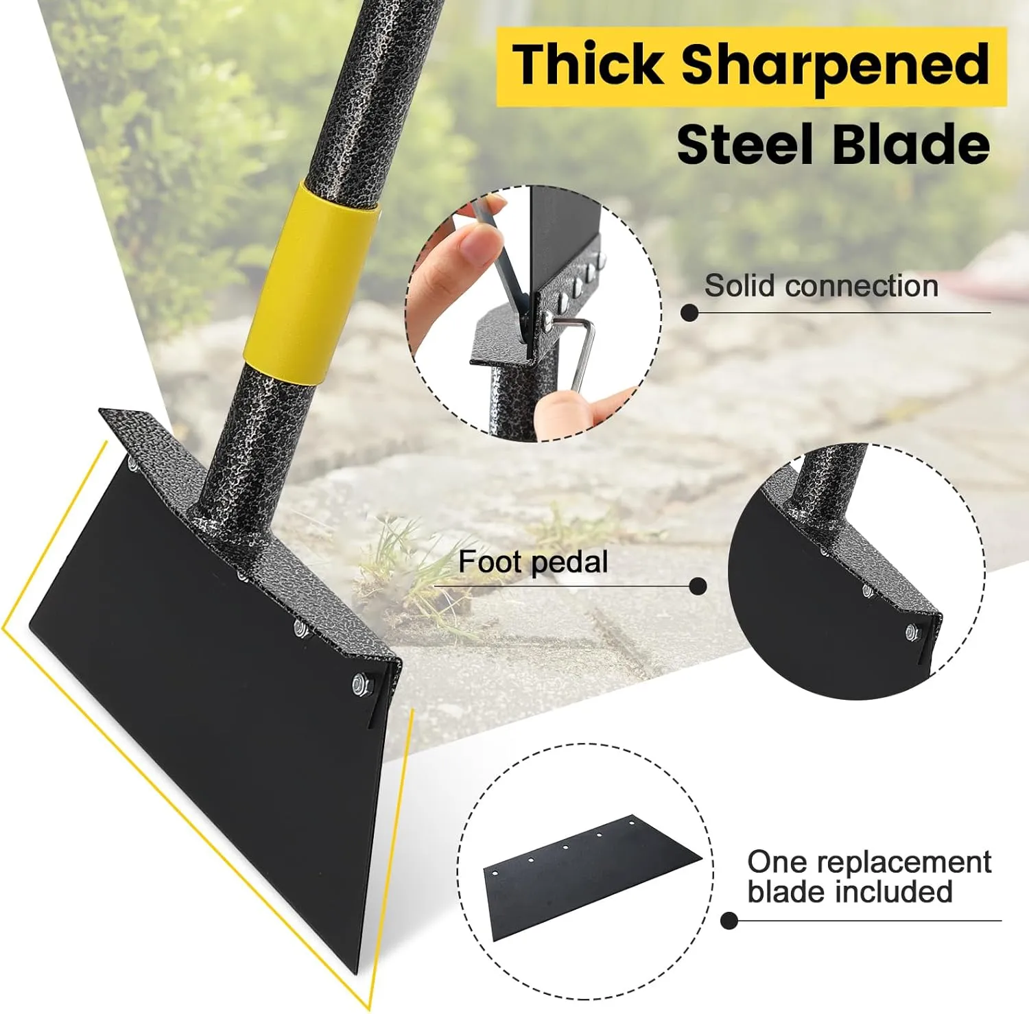Garden Flat Shovel - Weeding Tool, Heavy Duty Multifunctional Cleaning Shovel Floor Scraper, 88" Long Handle Ice Chopper Snow Spade Garden Tool for Lawn Edging, Scraping, Ice Removal