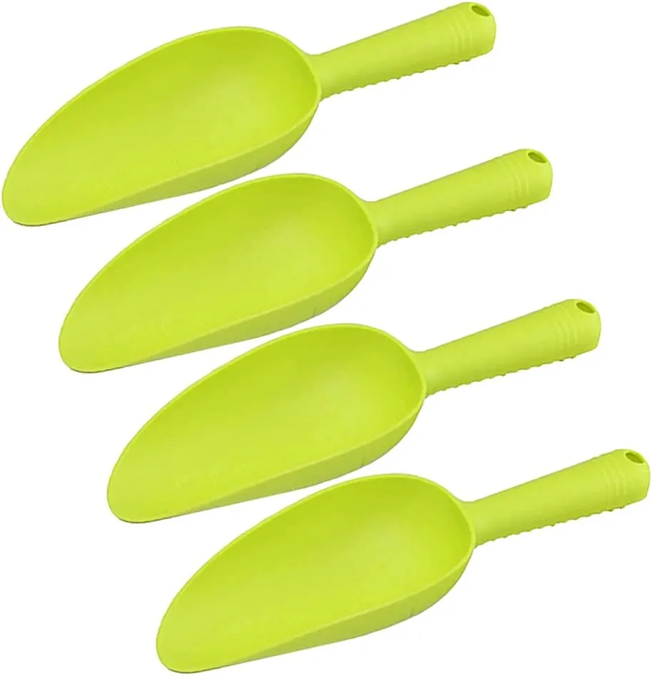 Gardening Loosening Shovel, Plastic Garden Shovel with Scale, Multipurpose Bonsai Flower Vegetable Scoop, Pack of 4, Light Green