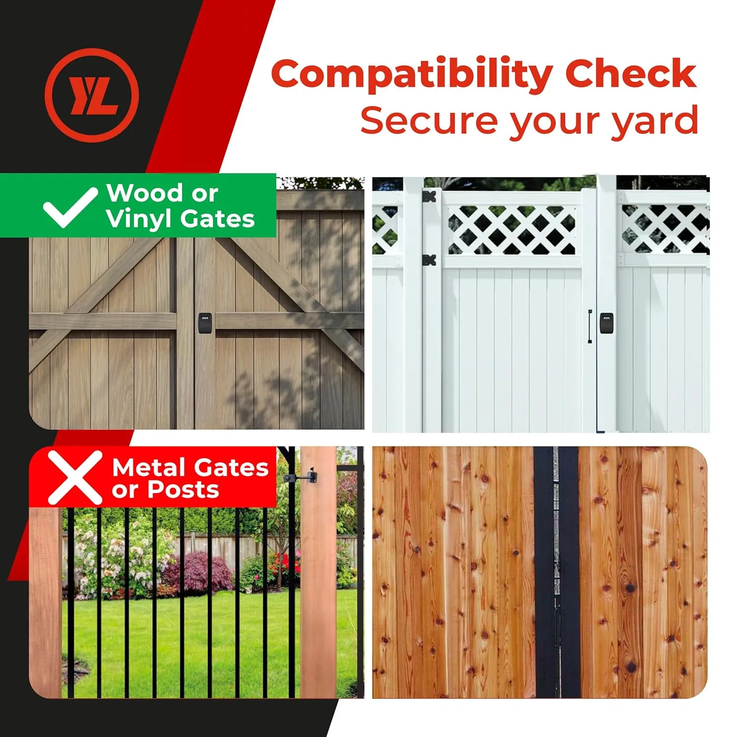 Gate Lock XLB – Secure Keyless Fence Lock and Latch with 2-Way Access – Strong Durable System for Theft Prevention and Home Security, Easy Installation on Wood or Vinyl Gates/Fences (XLB – 1-Pack)