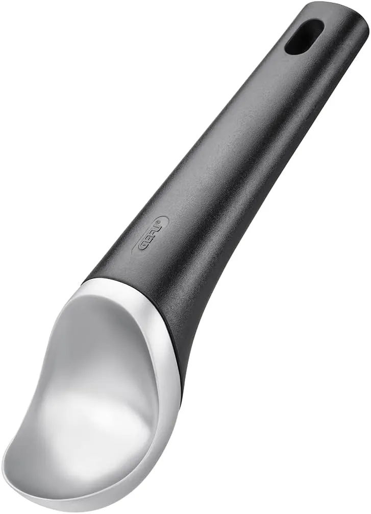 GEFU Ice Cream Scoop - Italia - Ergonomic Ice Cream Spoon for Hard Ice Cream, Scoop for Ice Cream Balls, Comfortable to Use, Dishwasher Safe - Black/Silver