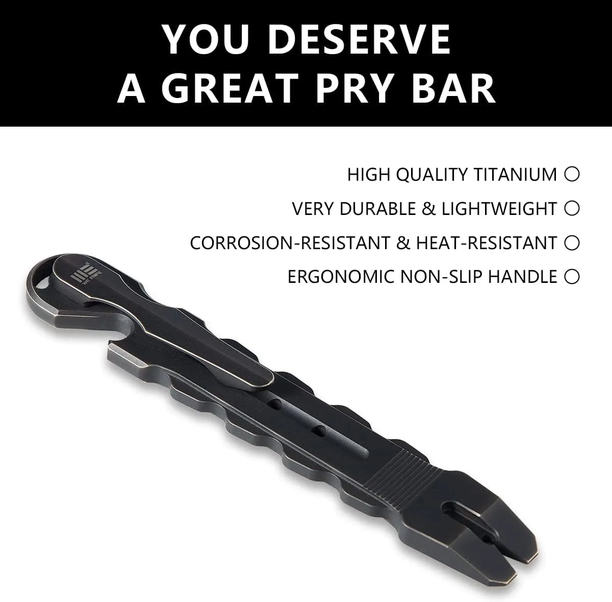 Gesila Mini Pocket Flat Pry Bar Crowbar Multifunction EDC Titanium Tool Nail Puller Survival Opener No-Slip And Corrosion Resistant A-08A(Black)-1 PACK