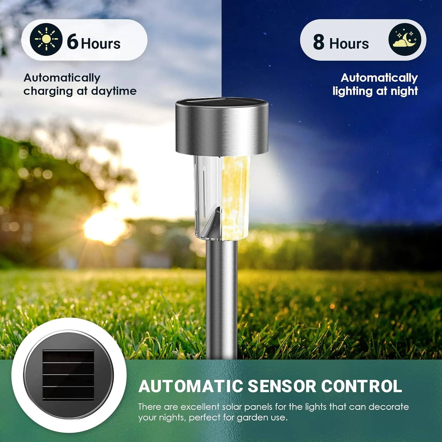 GIGALUMI 16 Pack Solar Path Lights Outdoor,Solar Lights Outdoor Waterproof,Stainless Steel LED Landscape Lighting,Solar Garden Lights for Driveway,Pathway,Patio,Yard