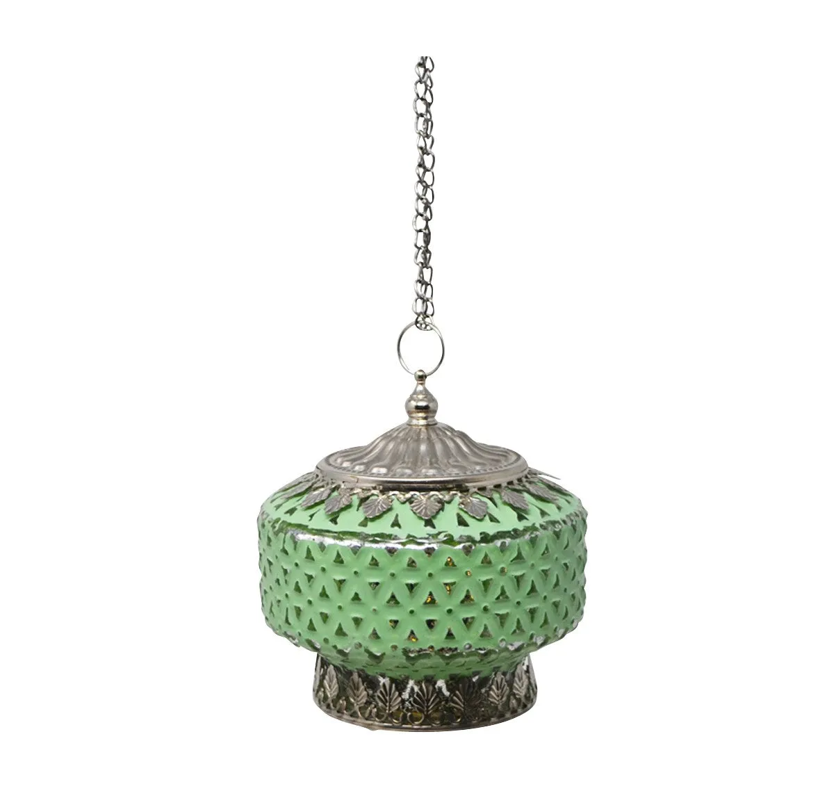 Glass Led Lantern - Matte Green