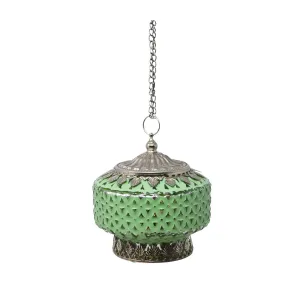 Glass Led Lantern - Matte Green