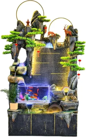 GLigeT Tabletop Fountain Large Rockery Water Fountain Decoration, Living Room Fish Tank Circulating Water Wheel Landscaping, Office Water Feature Decoration Tabletop Water Fountain (Size : L)