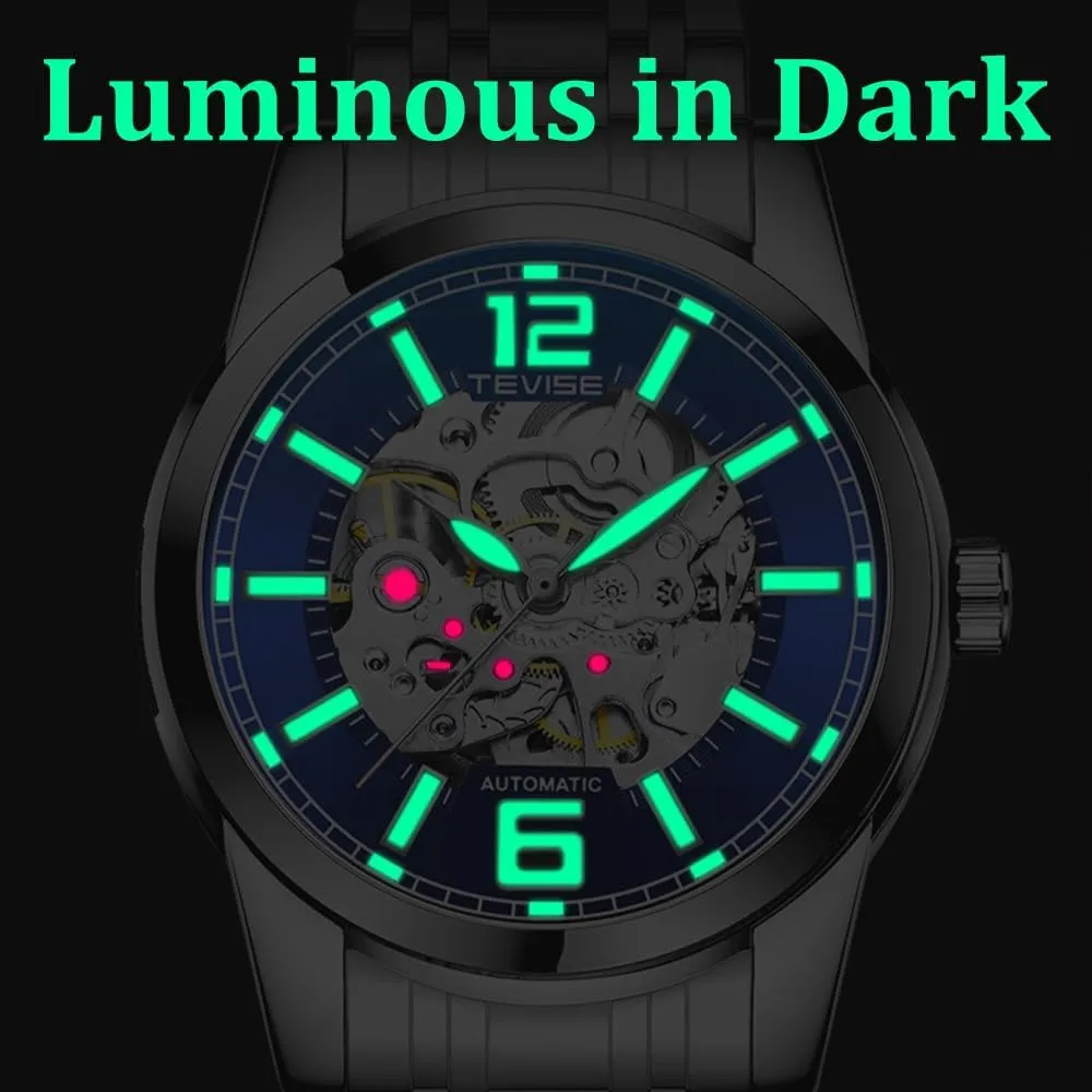 Gold Black Fashion Watches Stainless Steel Automatic Mechanical Wrist Watch Clock Unique Gift for Men Relogio Masculino