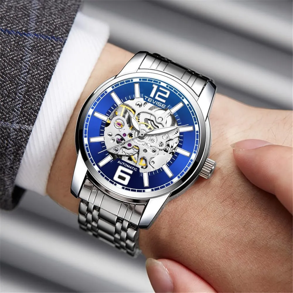Gold Black Fashion Watches Stainless Steel Automatic Mechanical Wrist Watch Clock Unique Gift for Men Relogio Masculino