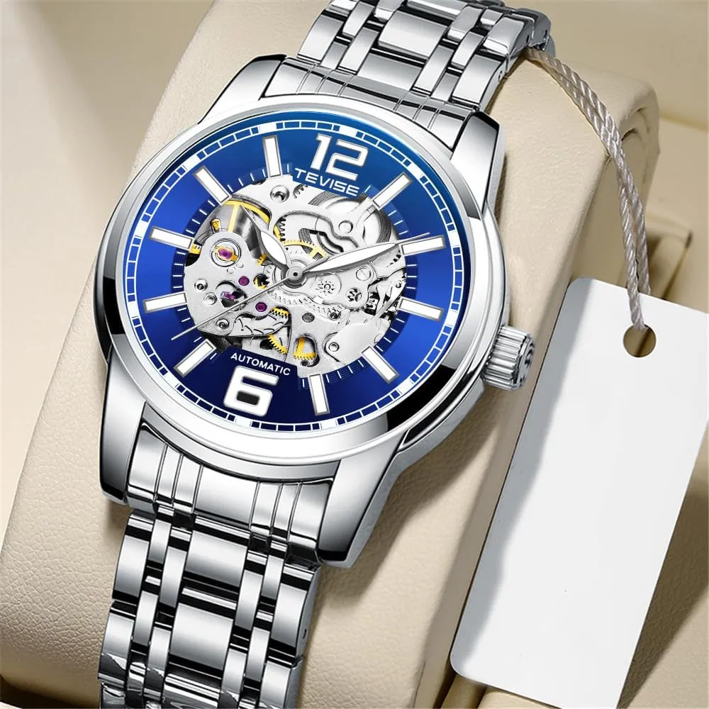 Gold Black Fashion Watches Stainless Steel Automatic Mechanical Wrist Watch Clock Unique Gift for Men Relogio Masculino