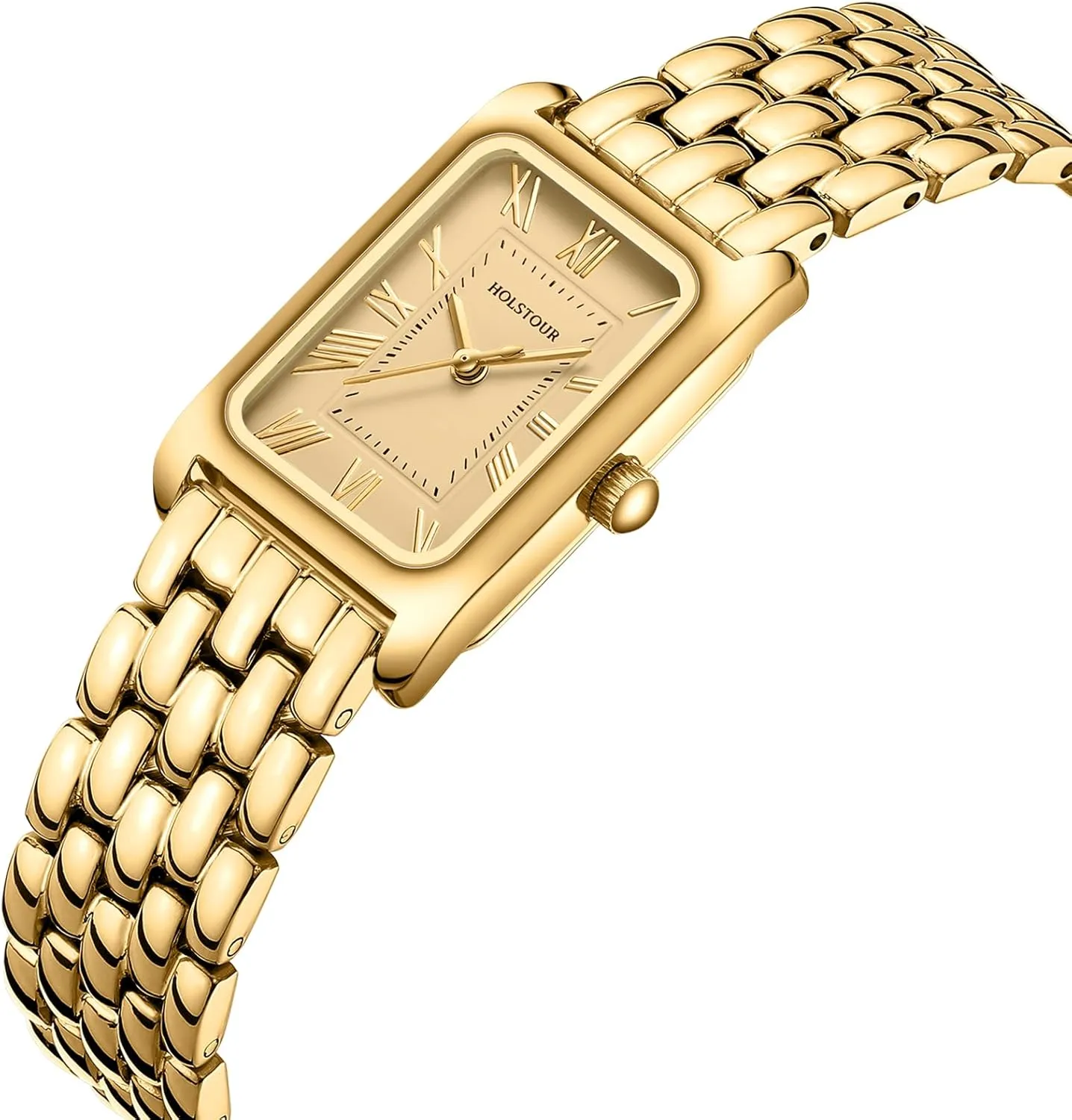 Gold Watches for Women Vintage Bracelet Roman Dial Rectangular Case Gold Watch Waterproof with Tools