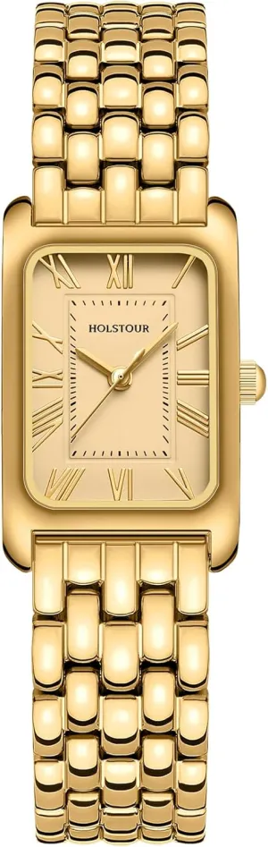 Gold Watches for Women Vintage Bracelet Roman Dial Rectangular Case Gold Watch Waterproof with Tools