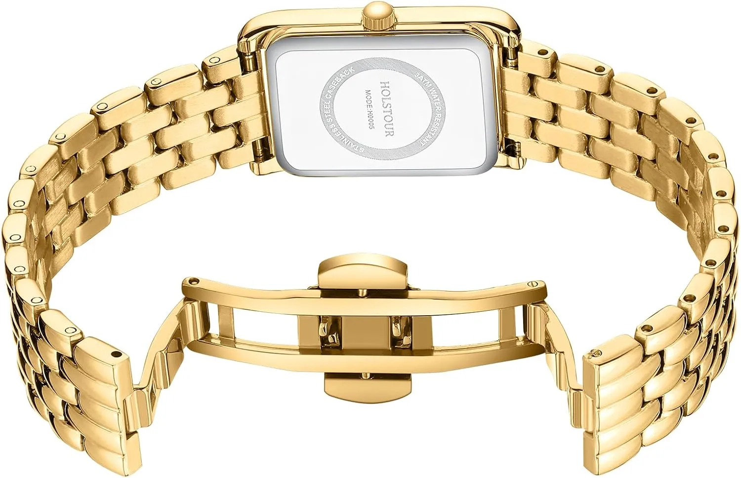 Gold Watches for Women Vintage Bracelet Roman Dial Rectangular Case Gold Watch Waterproof with Tools