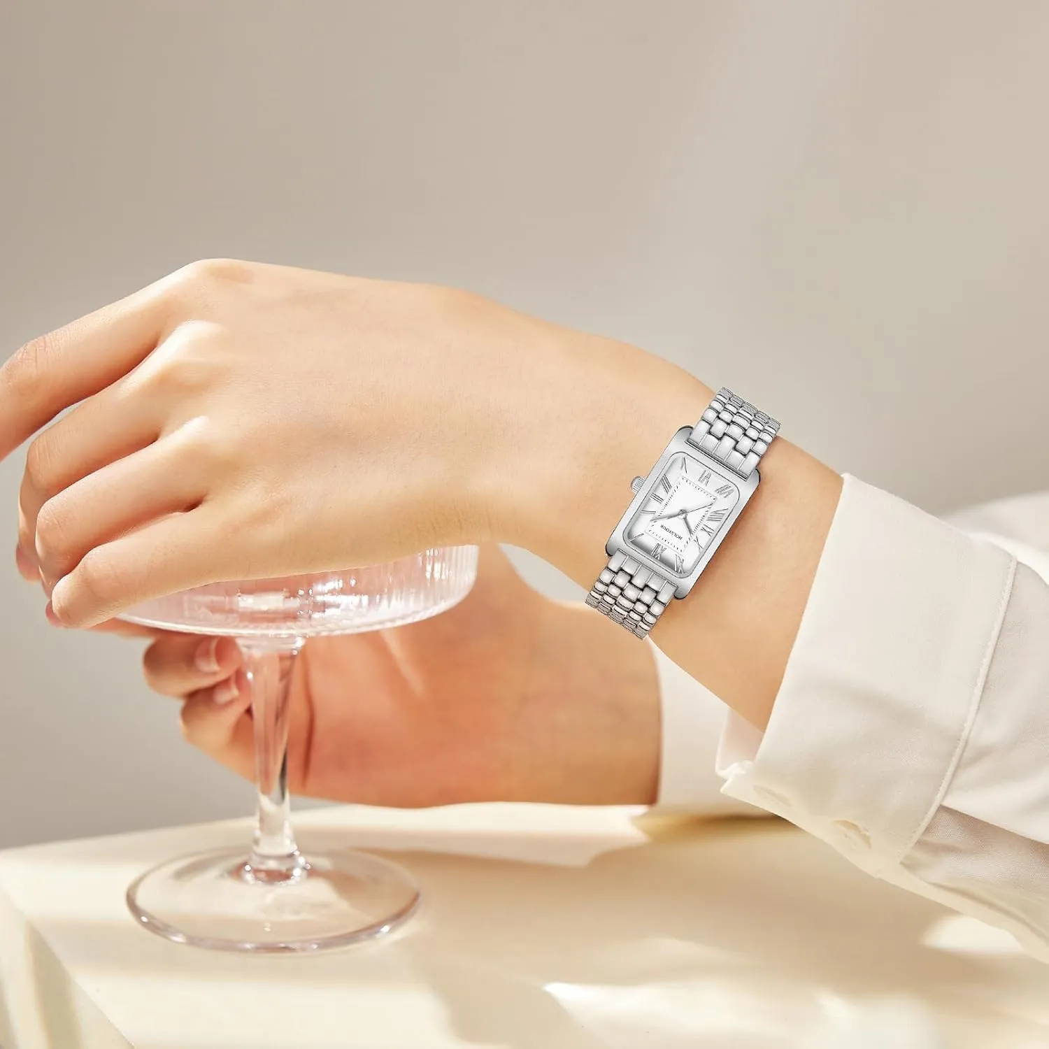 Gold Watches for Women Vintage Bracelet Roman Dial Rectangular Case Gold Watch Waterproof with Tools